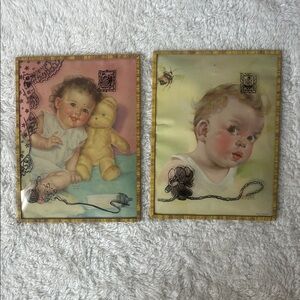 Reverse Painted bubble glass frame litho prints Charlotte Becker Florence Kroger